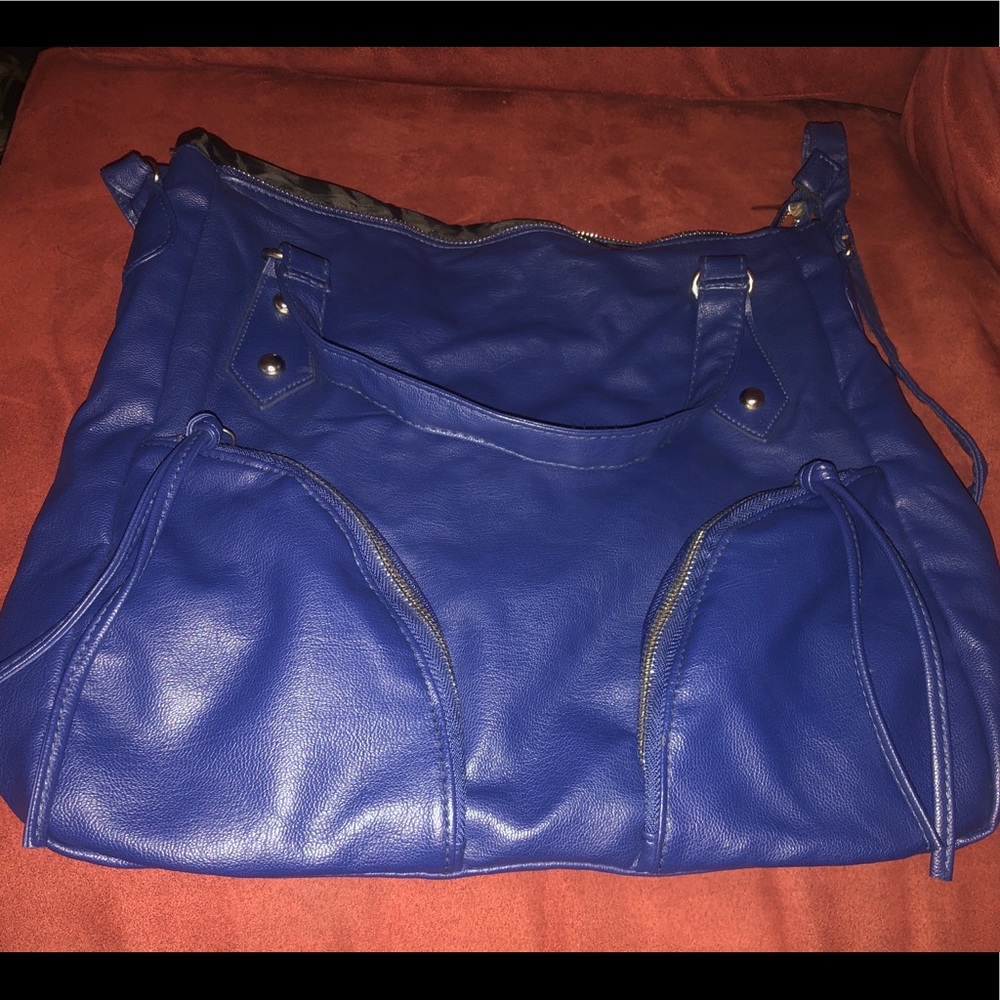 Cobalt blue faux leather crossbody bag